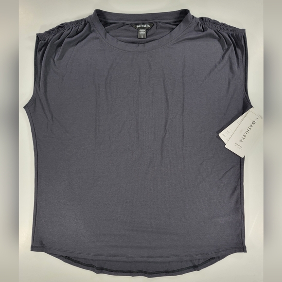 NWT ATHLETA Getaway Tee Sleeveless Ruffled Performance Women's Large Dark Gray - Picture 1 of 12